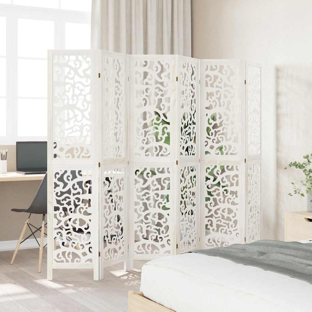 Room Divider 6 Panels White Solid Wood Paulownia
